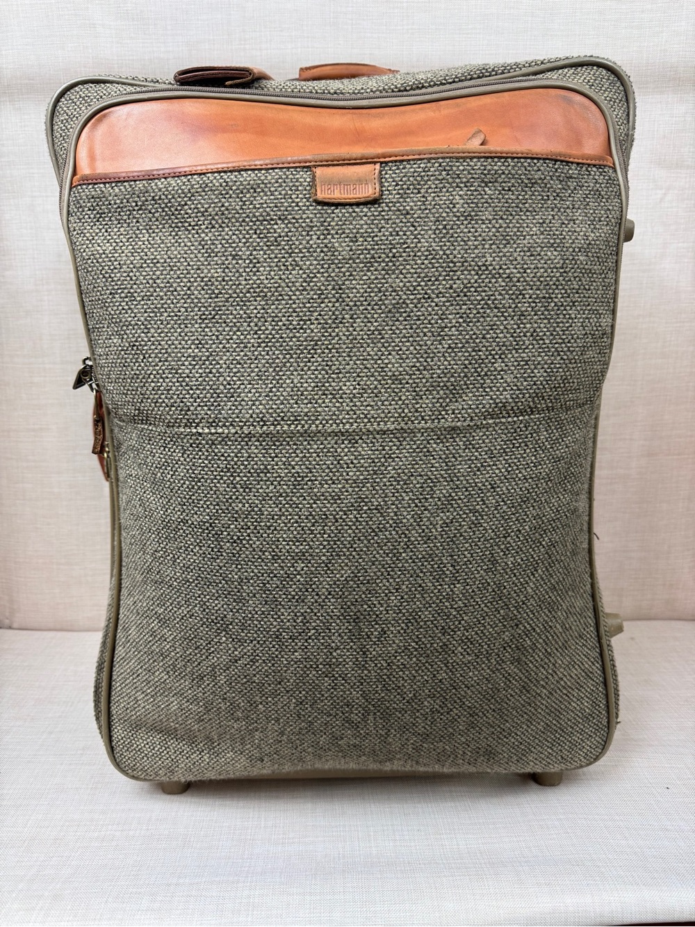 Hartmann Olive Tweed Rolling Carry-On with Tan Leather Trim